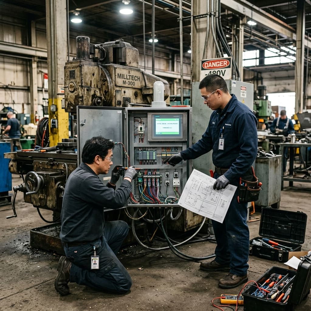 Proses retrofit mesin produksi dengan sistem kontrol baru